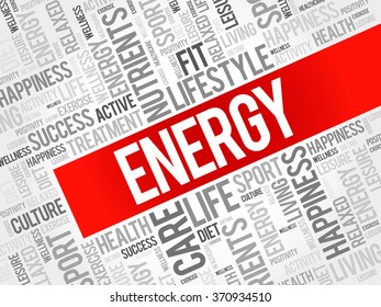 ENERGY word cloud background, health concept
