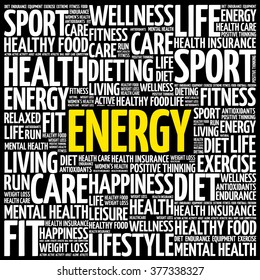 ENERGY word cloud background, health concept