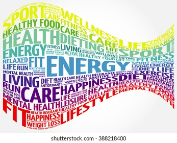 ENERGY word cloud background, health concept
