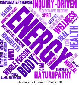 Energy word cloud on a white background. 
