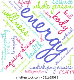 Energy word cloud on a white background. 