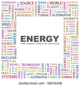 ENERGY. Word collage on white background. Illustration with different association terms.