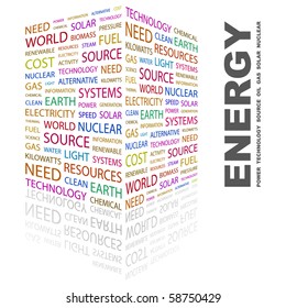 ENERGY. Word collage on white background. Illustration with different association terms.