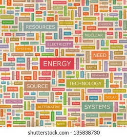 ENERGY. Word collage. Seamless illustration.