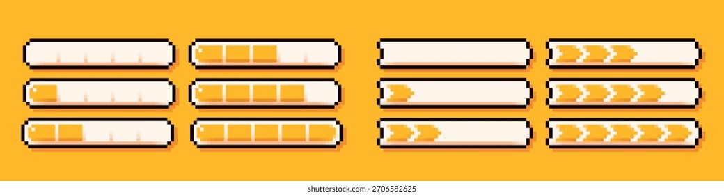 Barras vivas de color amarillo energía en dos Formas diferentes dibujadas en estilo pixel art de 8 bits.