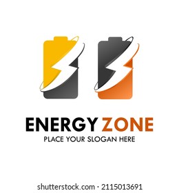 Ilustración del logotipo de la zona de energía. hay batería con trueno
