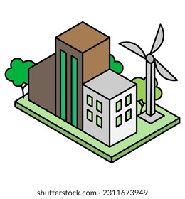 Energy-Efficient City , Environmentally Friendly. Environment, Power and Saving Energy Concept. Cartoon Flat Vector illustration.