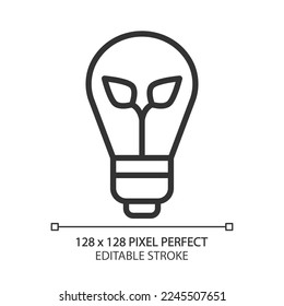 Energy-efficient light bulb pixel perfect linear icon. Electrical bulb for home. Eco friendly lighting appliance. Thin line illustration. Contour symbol. Vector outline drawing. Editable stroke