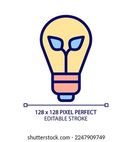 Energy-efficient light bulb pixel perfect RGB color icon. Electrical bulb. Eco friendly appliance. Ecological technology. Isolated vector illustration. Simple filled line drawing. Editable stroke