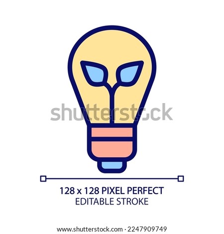 Energy-efficient light bulb pixel perfect RGB color icon. Electrical bulb. Eco friendly appliance. Ecological technology. Isolated vector illustration. Simple filled line drawing. Editable stroke