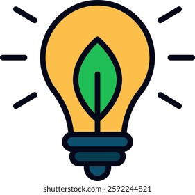 Energy-Efficient Light Bulb Vector for Sustainable Living. LED lighting illustration, eco-friendly electricity, power-saving concept. Filled line icon