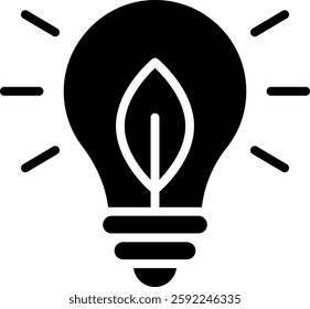 Energy-Efficient Light Bulb Vector for Sustainable Living. LED lighting illustration, eco-friendly electricity, power-saving concept. Glyph icon