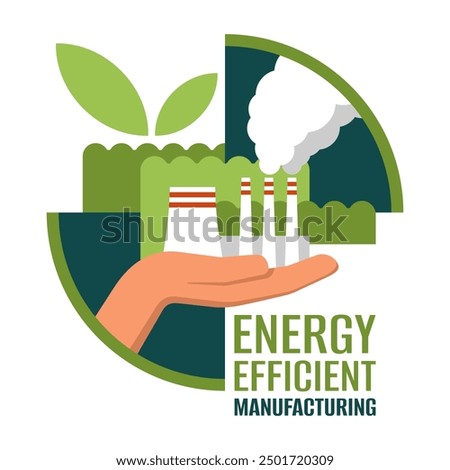 Energy-Efficient manufacturing decoration for concept - Eco-Friendly industrial plant in hand. Isolated vector illustration in geometric style