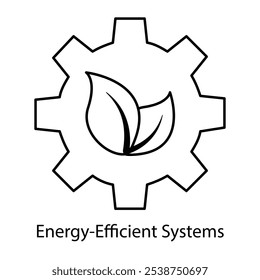 Icono De Sistemas Energéticamente Eficientes: Hoja Sobre Engranaje, Que Representa Soluciones Inteligentes Y Ecológicas.