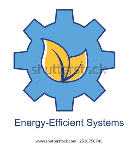 Energy-Efficient Systems Icon – Leaf Over Gear, Representing Eco-Friendly Smart Solutions.