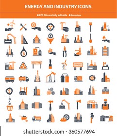 Energy,Industry,construction and engineer icon set,Orange version,clean vector