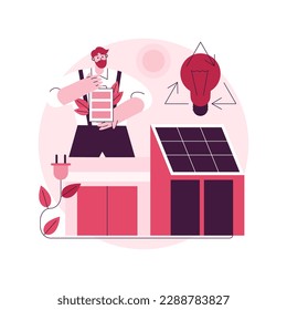 Energy-plus house abstract concept vector illustration. Zero-energy building, low energy passive house, construction industry, efficiency-plus home, renewable energy sources abstract metaphor.