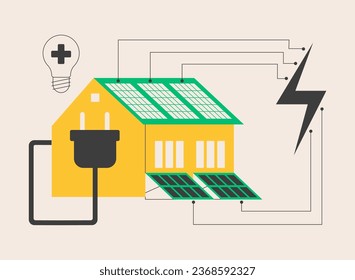 Energy-plus house abstract concept vector illustration. Zero-energy building, low energy passive house, construction industry, efficiency-plus home, renewable energy sources abstract metaphor.