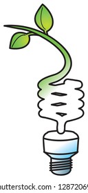 Energy-saver style light bulb sprouting a plant. Background is on a separate layer.