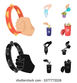 Energy-saving light bulb, watering a houseplant and other web icon in cartoon,black style. garbage can with waste and garbage icons in set collection.