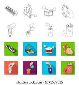 Energy-saving light bulb, watering a houseplant and other web icon in outline,flat style. garbage can with waste and garbage icons in set collection.