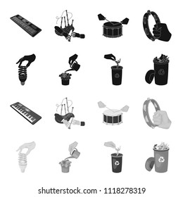 Energy-saving light bulb, watering a houseplant and other web icon in black,monochrome style. garbage can with waste and garbage icons in set collection.