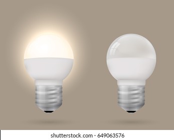 Energy-saving lighted and switched off light bulb. Vector illustration.