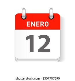 Enero 12, January 12 date visible on a page a day organizer calendar in spanish Language