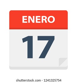 Enero 17 - Calendar Icon - January 17 - Vector Illustration