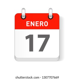 Enero 17, January 17 date visible on a page a day organizer calendar in spanish Language