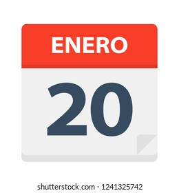 Enero 20 - Calendar Icon - January 20 - Vector Illustration