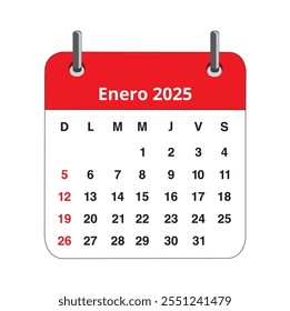 Enero 2025 calendar page isolated on a white background (trad. january)