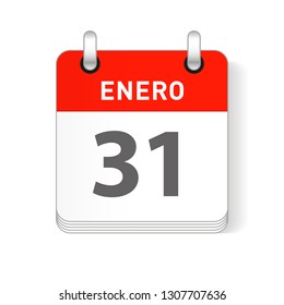 Enero 31, January 31 date visible on a page a day organizer calendar in spanish Language