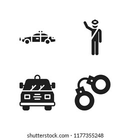 enforcement icon. 4 enforcement vector icons set. handcuffs, police and police car icons for web and design about enforcement theme