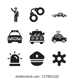 enforcement icon. 9 enforcement vector icons set. siren, police car and sheriff icons for web and design about enforcement theme