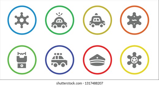 enforcement icon set. 8 filled enforcement icons.  Simple modern icons about  - Sheriff, Stun gun, Police car, Police hat