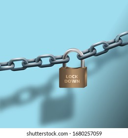 Enforcement of Lockdown as an effort to prevent the Corona Virus outbreak with the chain locked 3D Vector Illustration