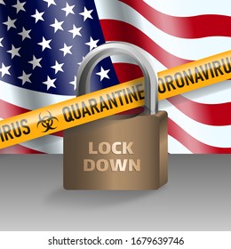  Enforcement of Lockdown in the United States as an effort to prevent the Corona Virus outbreak - 3D Vector Illustration
