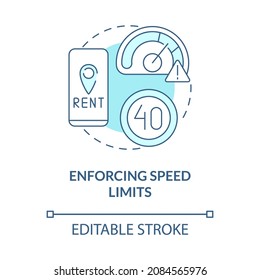 Enforcing speed limits blue concept icon. Scooter sharing regulation abstract idea thin line illustration. Maximum legal speed. Vector isolated outline color drawing. Editable stroke