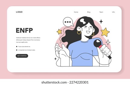 ENFP MBTI type. Charcter with the extraverted, intuitive, feeling, and prospecting personality traits. Human personality psychological test. Personal and professional growth. Flat vector illustration