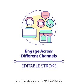 Engage Across Different Channels Concept Icon. Customer Engagement Strategy Abstract Idea Thin Line Illustration. Isolated Outline Drawing. Editable Stroke. Arial, Myriad Pro-Bold Fonts Used