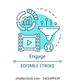 Engage blue concept icon. Inbound marketing method for customer idea thin line illustration. Email marketing, lead management, flow. Business strategy. Vector isolated outline drawing. Editable stroke