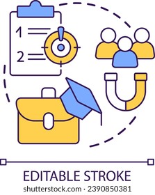 Engage educated staff concept icon. Employment process optimization. Human resources regulation abstract idea thin line illustration. Isolated outline drawing. Editable stroke
