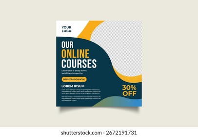 Envolva os alunos com um projeto de anúncio de curso on-line dinâmico que promove educação acessível e destaca uma oportunidade de desconto de 30%