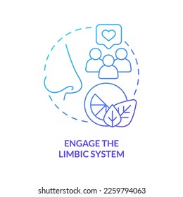 Engage limbic system blue gradient concept icon. Sensory marketing strategy abstract idea thin line illustration. Direct stimulation by smell. Isolated outline drawing. Myriad Pro-Bold font used