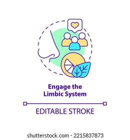 Engage limbic system concept icon. Sensory marketing strategy abstract idea thin line illustration. Direct stimulation. Isolated outline drawing. Editable stroke. Arial, Myriad Pro-Bold fonts used