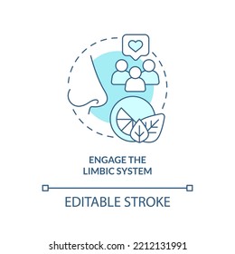 Engage limbic system turquoise concept icon. Sensory marketing strategy abstract idea thin line illustration. Stimulation. Isolated outline drawing. Editable stroke. Arial, Myriad Pro-Bold fonts used