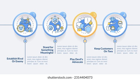 Engage more consumers circle infographic template. Target audience. Data visualization with 4 steps. Editable timeline info chart. Workflow layout with line icons. Lato Bold, Regular fonts used