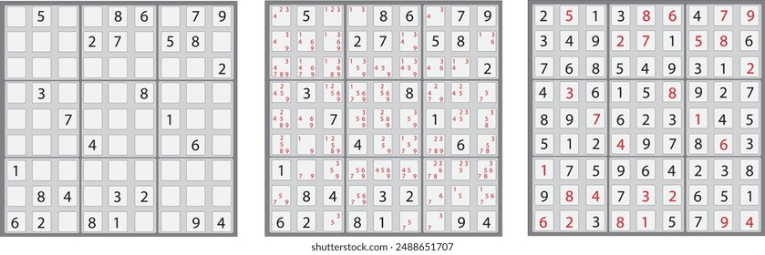 Engage your audience with this set of medium difficulty Sudoku puzzles! This illustration features a clean and modern vector design, perfect for worksheets, printables, or online applications.