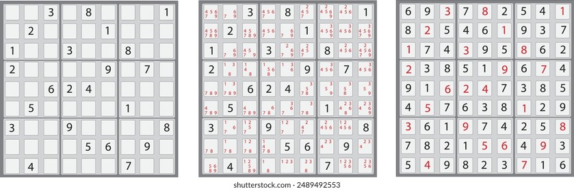 Engage your audience with this set of medium difficulty Sudoku puzzles! This illustration features a clean and modern vector design, perfect for worksheets, printables, or online applications.